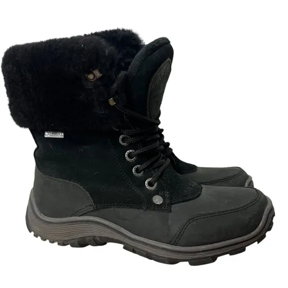 Pajar Canada Black Abbie Sheepskin Waterproof  Lace Up Winter Boots with Fur Cuf
