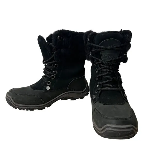 Pajar Canada Black Abbie Sheepskin Waterproof  Lace Up Winter Boots with Fur Cuf