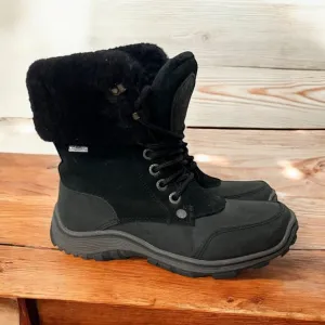 Pajar Canada Black Abbie Sheepskin Waterproof  Lace Up Winter Boots with Fur Cuf