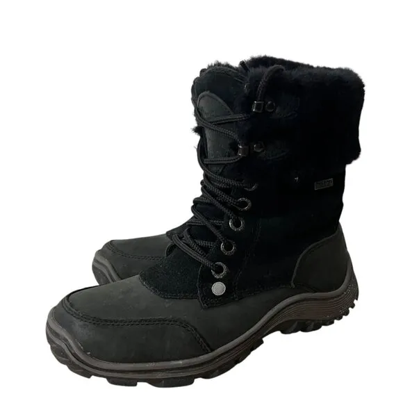 Pajar Canada Black Abbie Sheepskin Waterproof  Lace Up Winter Boots with Fur Cuf