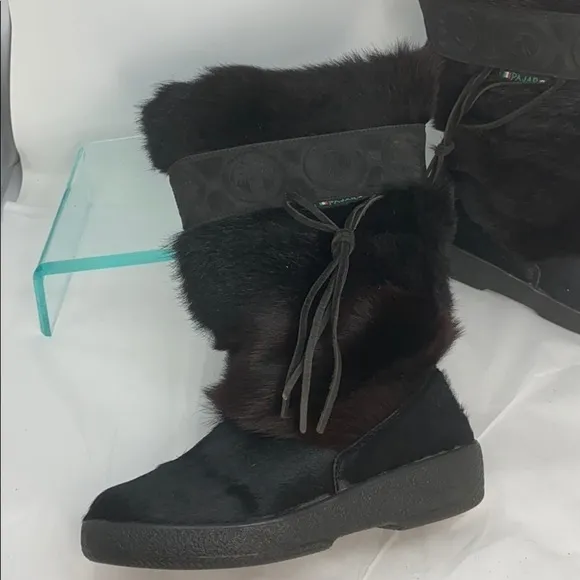 Pajar Olympic Sz 7 Fox Fur/Calf Hair Black Boot