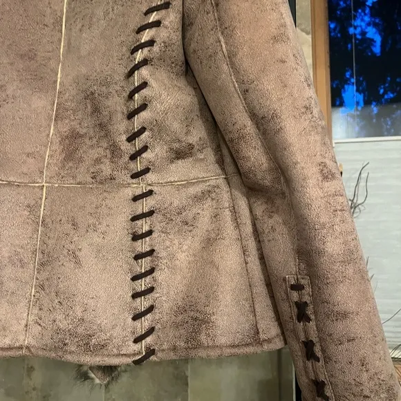 Pamela McCoy Leopard fur lined brown jacket