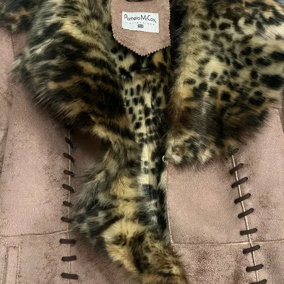 Pamela McCoy Leopard fur lined brown jacket