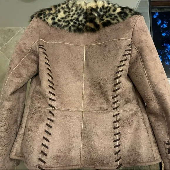 Pamela McCoy Leopard fur lined brown jacket