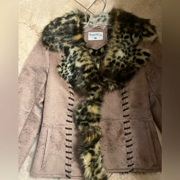 Pamela McCoy Leopard fur lined brown jacket