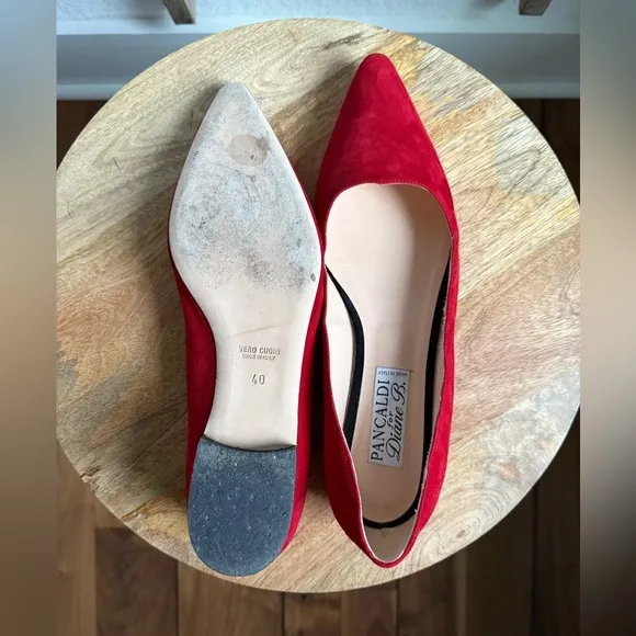 Pancaldi for Diane B. Red Velvet Suede Leather Flats sz: US 10/EU 40