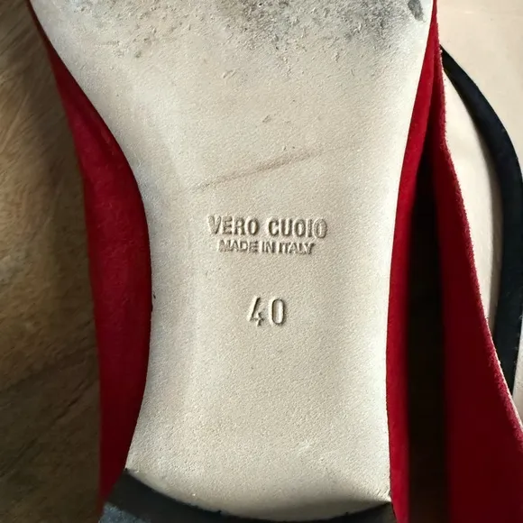 Pancaldi for Diane B. Red Velvet Suede Leather Flats sz: US 10/EU 40