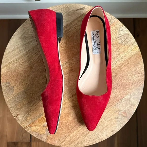 Pancaldi for Diane B. Red Velvet Suede Leather Flats sz: US 10/EU 40