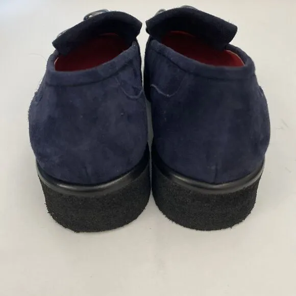 Pas De Rouge Navy Suede Loafer Shoe Casual Slip On Flat Button Round Moc…