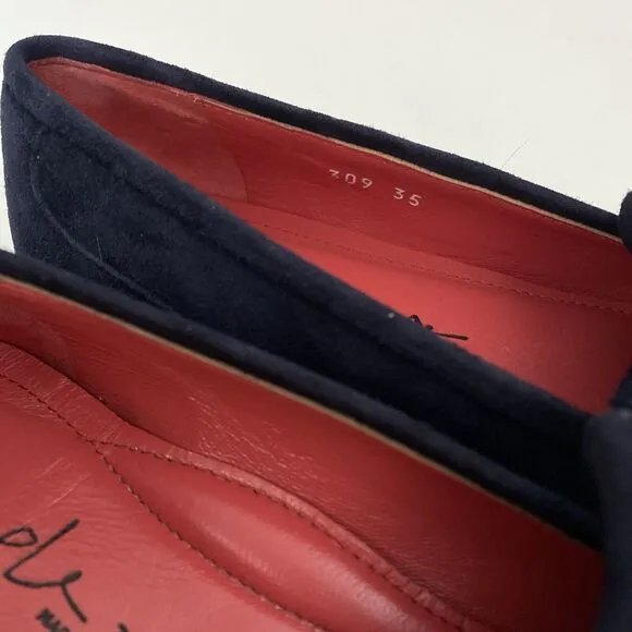 Pas De Rouge Navy Suede Loafer Shoe Casual Slip On Flat Button Round Moc…