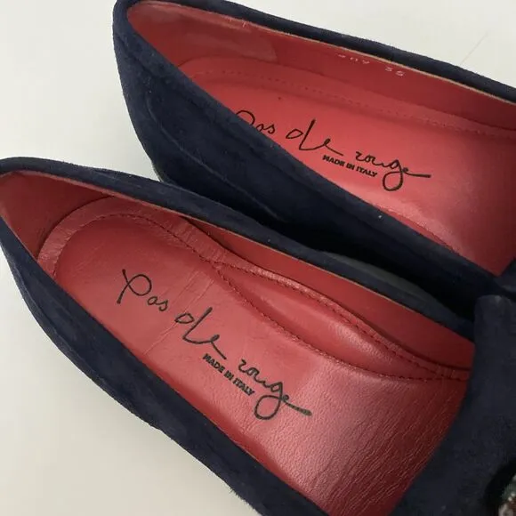 Pas De Rouge Navy Suede Loafer Shoe Casual Slip On Flat Button Round Moc…