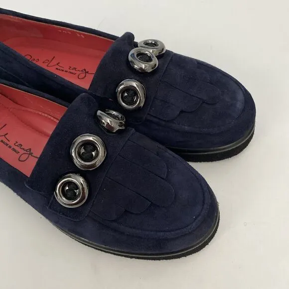 Pas De Rouge Navy Suede Loafer Shoe Casual Slip On Flat Button Round Moc…