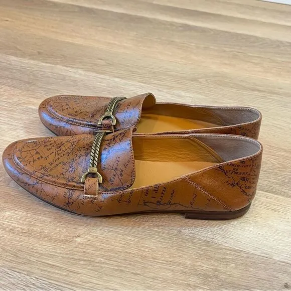 Patricia Nash Fia Map Print Leather Loafers in Brown size 8