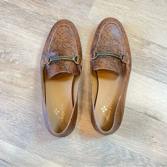 Patricia Nash Fia Map Print Leather Loafers in Brown size 8