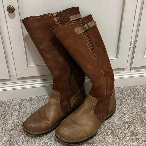 Patrizia Heldia Brown Leather Suede Women's Fur Lined Boots EUC US 9.5 10 EU 41