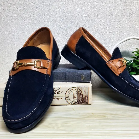 Paul Frederick Suede Navy Blue Loafers Size 9