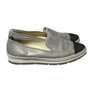 Paul Green Joaquin Leather Espadrille Loafer Silver Black Cap Toe US 7.5 / UK 5