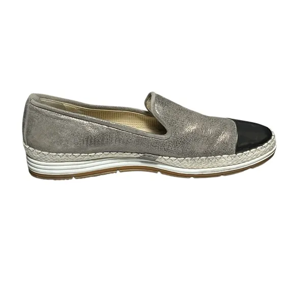Paul Green Joaquin Leather Espadrille Loafer Silver Black Cap Toe US 7.5 / UK 5