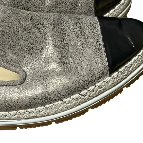 Paul Green Joaquin Leather Espadrille Loafer Silver Black Cap Toe US 7.5 / UK 5