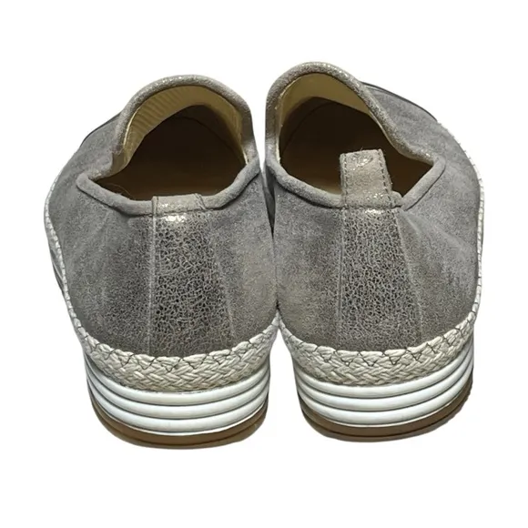 Paul Green Joaquin Leather Espadrille Loafer Silver Black Cap Toe US 7.5 / UK 5