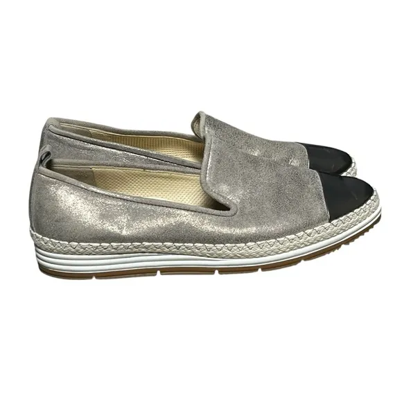 Paul Green Joaquin Leather Espadrille Loafer Silver Black Cap Toe US 7.5 / UK 5