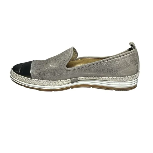 Paul Green Joaquin Leather Espadrille Loafer Silver Black Cap Toe US 7.5 / UK 5
