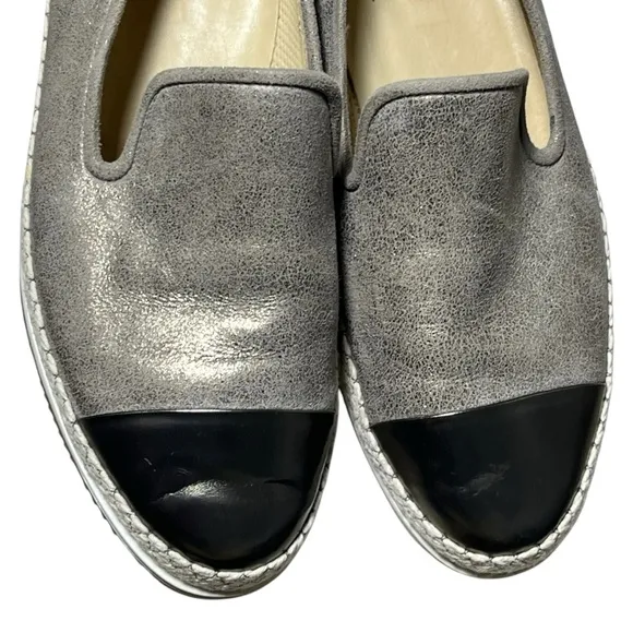 Paul Green Joaquin Leather Espadrille Loafer Silver Black Cap Toe US 7.5 / UK 5
