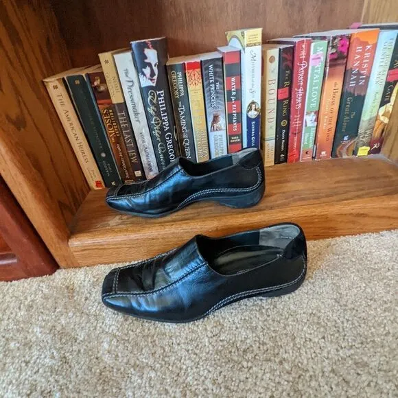 𝅺paul green munchen black leather and suede loafers sz 4.5 UK euc