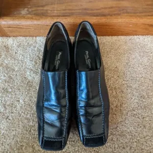 𝅺paul green munchen black leather and suede loafers sz 4.5 UK euc