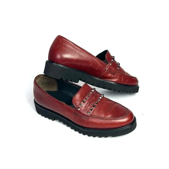 Paul Green Sofia Studded Loafers Maroon Leather size 3,5 US 6