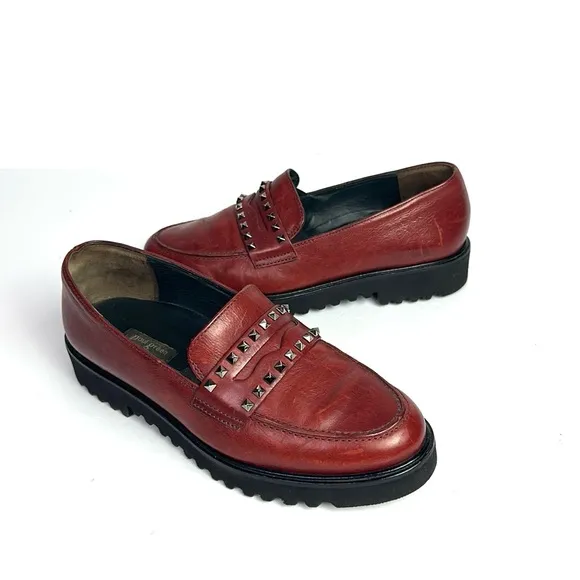 Paul Green Sofia Studded Loafers Maroon Leather size 3,5 US 6