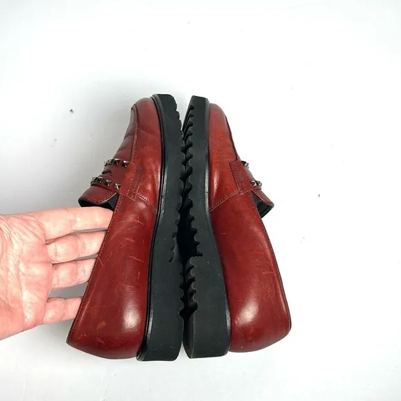 Paul Green Sofia Studded Loafers Maroon Leather size 3,5 US 6