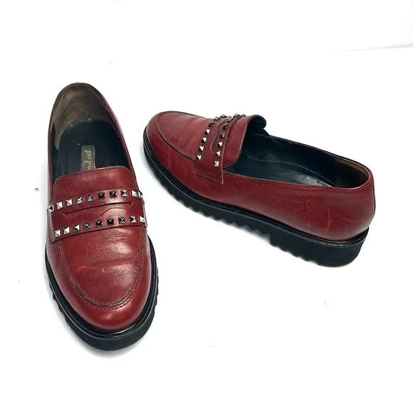 Paul Green Sofia Studded Loafers Maroon Leather size 3,5 US 6