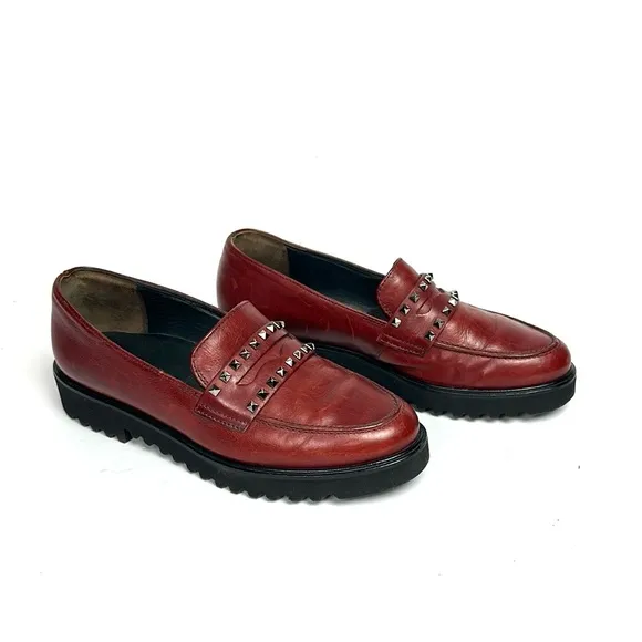 Paul Green Sofia Studded Loafers Maroon Leather size 3,5 US 6