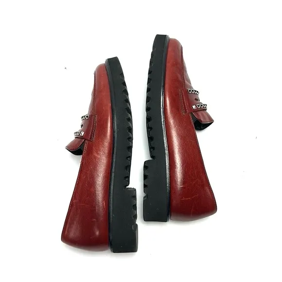 Paul Green Sofia Studded Loafers Maroon Leather size 3,5 US 6