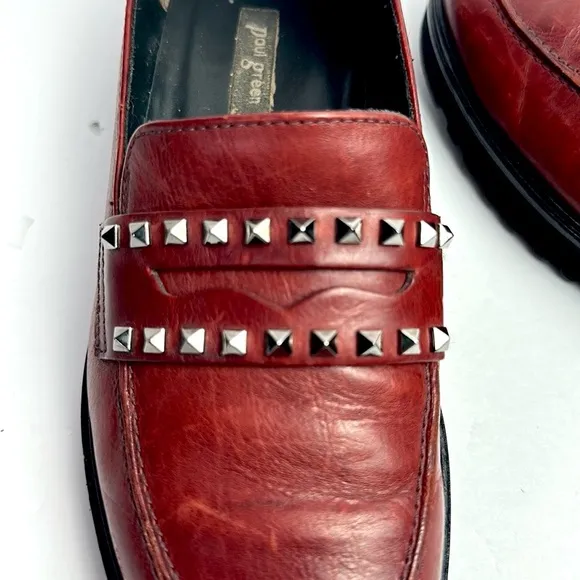 Paul Green Sofia Studded Loafers Maroon Leather size 3,5 US 6