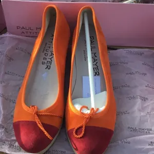 Paul Mayer Orange and Red Flats with Bow Detail