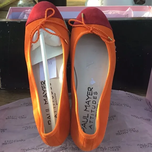 Paul Mayer Orange and Red Flats with Bow Detail