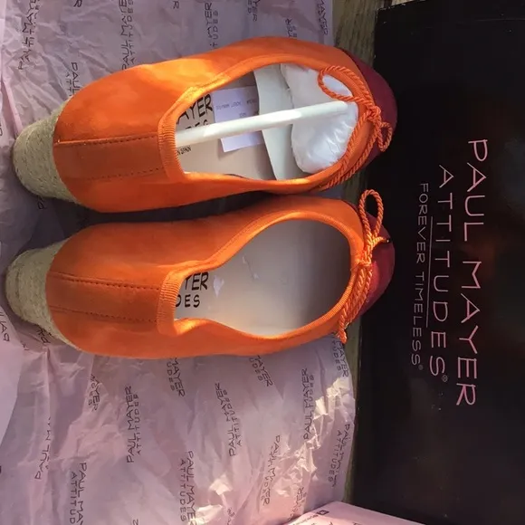 Paul Mayer Orange and Red Flats with Bow Detail