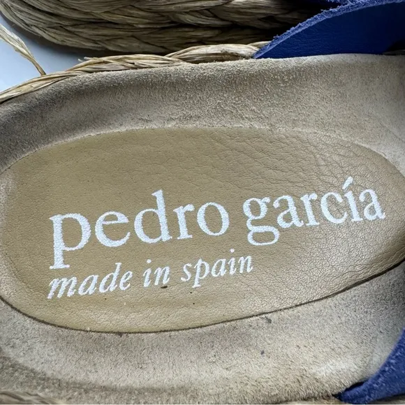 Pedro Garcia Blue Raffia Espadrilles with Tan Footbed Size 6.5 US/ 36.5EU