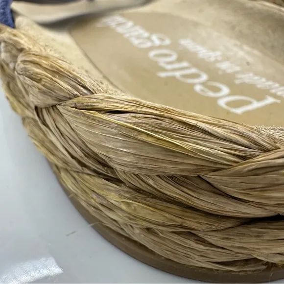 Pedro Garcia Blue Raffia Espadrilles with Tan Footbed Size 6.5 US/ 36.5EU