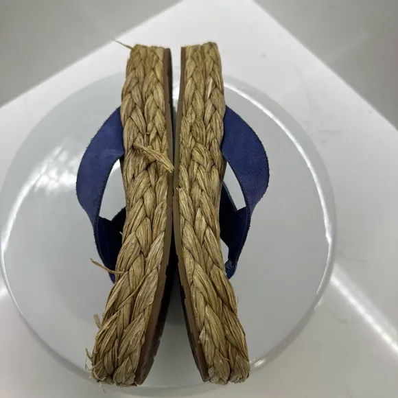 Pedro Garcia Blue Raffia Espadrilles with Tan Footbed Size 6.5 US/ 36.5EU