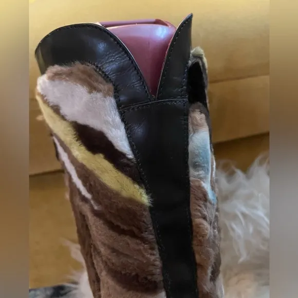 Peter Kent Fur Patchwork Heeled Boots Vintage 8
