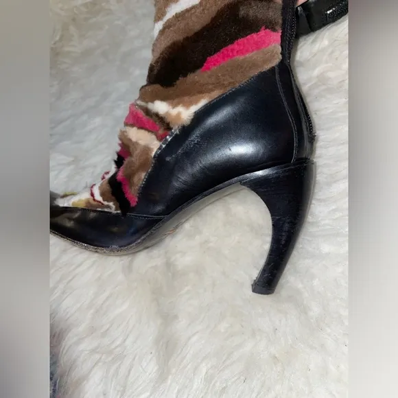 Peter Kent Fur Patchwork Heeled Boots Vintage 8