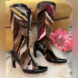 Peter Kent Fur Patchwork Heeled Boots Vintage 8