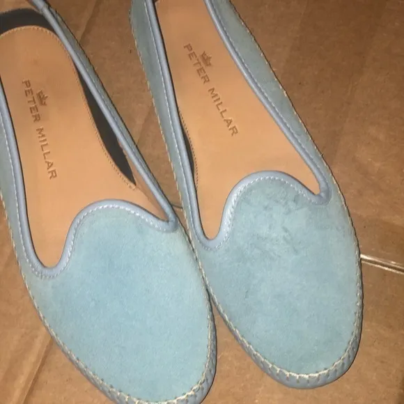 Peter Millar Light blue suede and leather slip on driving loafers new never worn
