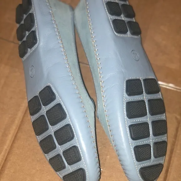 Peter Millar Light blue suede and leather slip on driving loafers new never worn