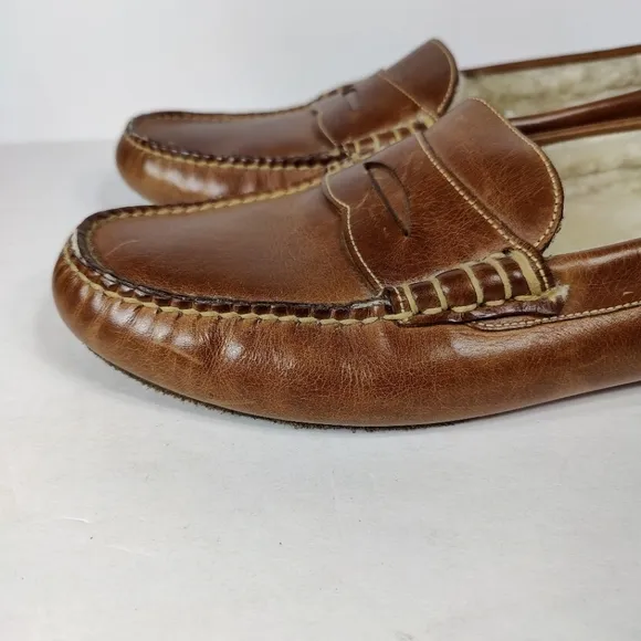 Peter Millar Men's Brown Fur Lined Casual Leather Penny Loafers Slip On Shoe 11M