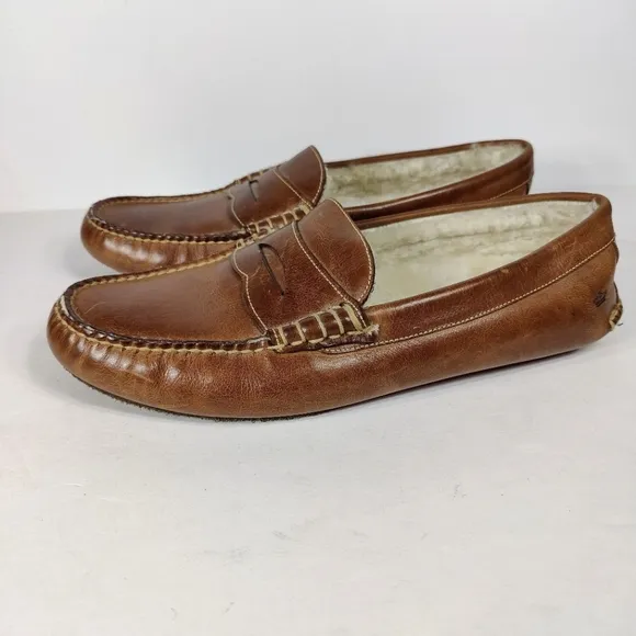 Peter Millar Men's Brown Fur Lined Casual Leather Penny Loafers Slip On Shoe 11M