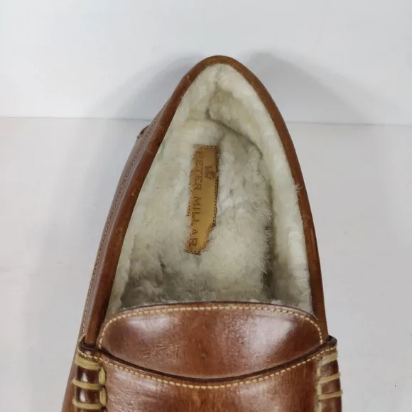 Peter Millar Men's Brown Fur Lined Casual Leather Penny Loafers Slip On Shoe 11M